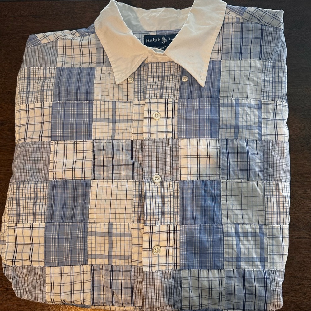 Ralph Lauren Men's Patchwork Shirt - Blue and White
